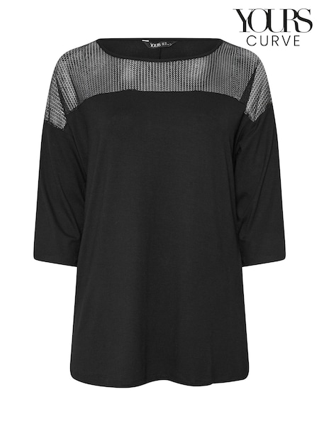 Yours Curve Black Mesh Yoke Top (F30411) | €38