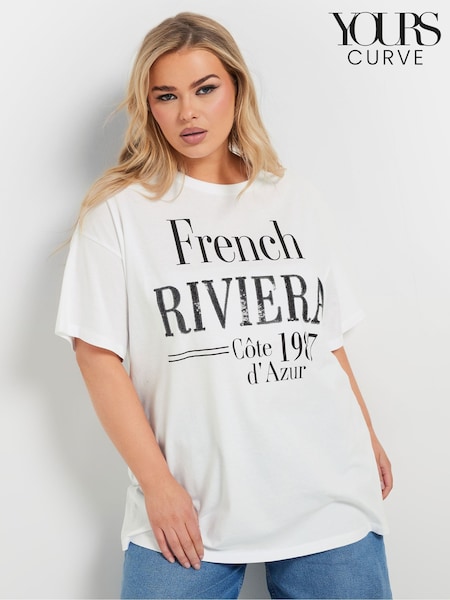Yours Curve White French Riviera 100% Cotton T-Shirt (F30415) | €25