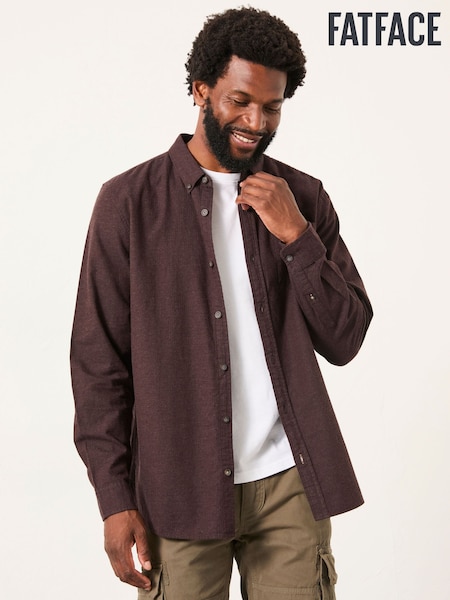 Chocolate marrom - FatFace Long Sleeve Herringbone Shirt (F30441) | R$ 490
