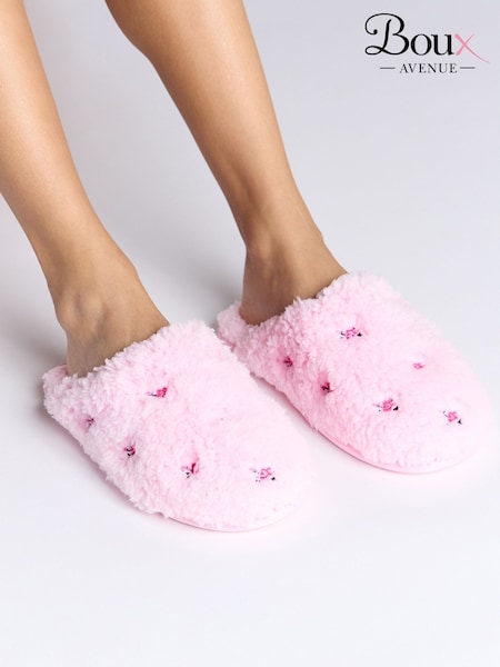 Boux Avenue Candy Pink Floral Embroidered Mule Slippers (F30492) | €27