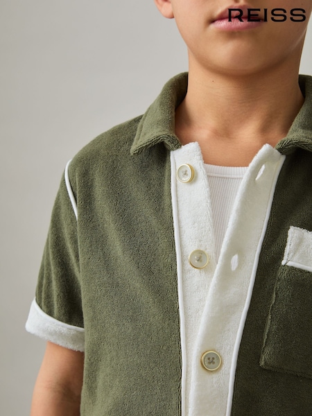 Reiss Green Multi Micah 9-13 yrs Velour Colour-Block Shirt (F30561) | €64