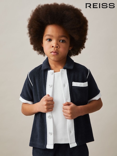 Reiss Blue Multi Micah 9-13 yrs Velour Colour-Block Shirt (F30577) | €64
