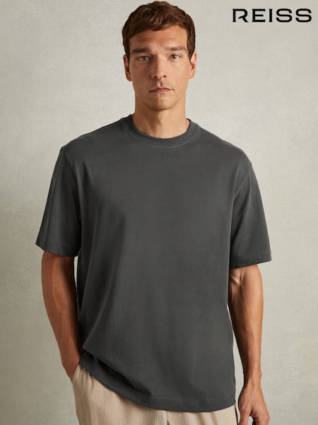 Reiss Washed Black Tate Cotton Oversized Garment-Dyed T-Shirt (F30585) | €73