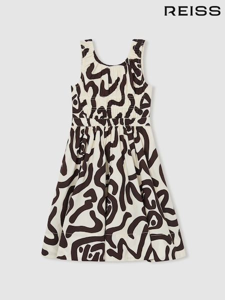 Reiss Ivory Print Anouka Cotton Shirred Printed Dress (F30590) | kr1 323