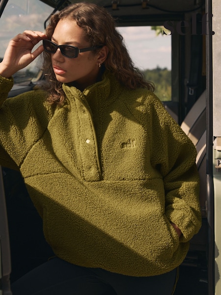 self. Olive Green Borg Popper Neck Jumper (F30591) | €50