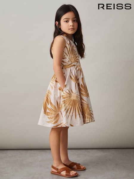 Reiss Multi Anouka Cotton Shirred Printed Dress (F30592) | kr1 163