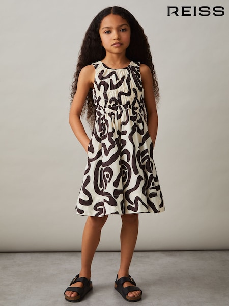 Reiss Ivory Print Anouka Cotton Shirred Printed Dress (F30593) | kr1 263