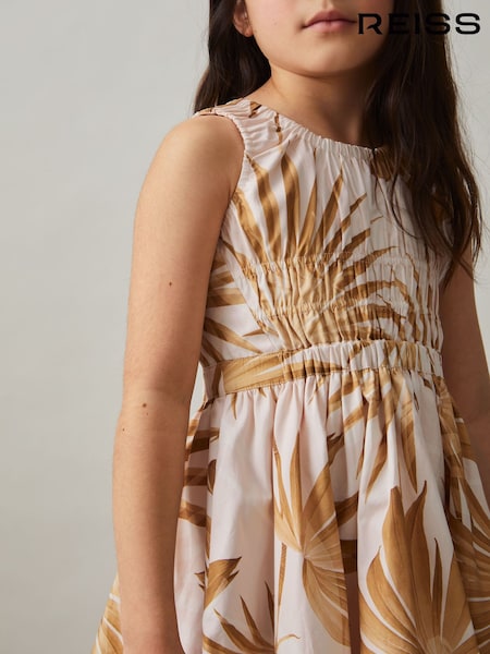 Reiss Multi Anouka Cotton Shirred Printed Dress (F30596) | kr1 263