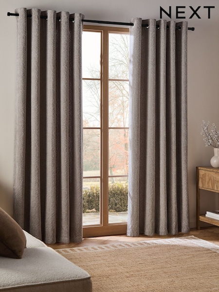 Grey Cosy Borg Lined Eyelet Curtains (F30632) | €82 - €202