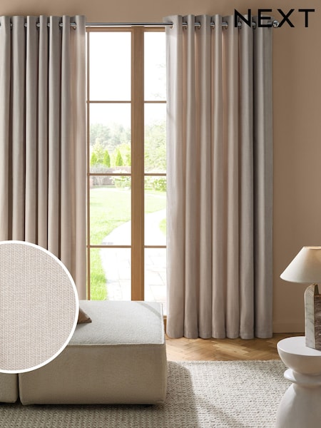Natural Fine Chenille Lined Eyelet Curtains (F30633) | €50 - €122