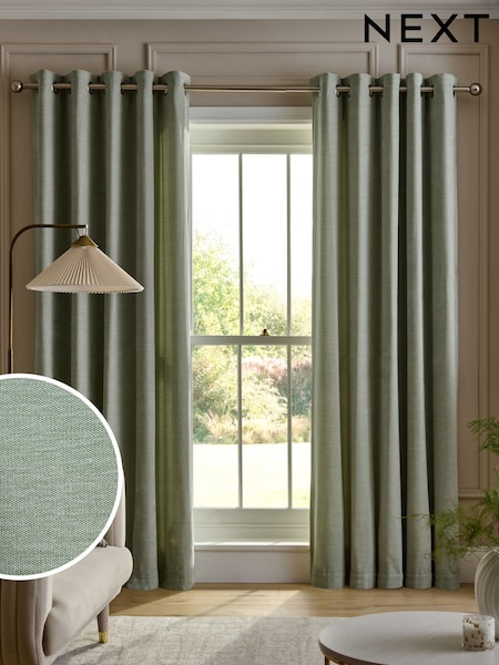 Sage Green Fine Chenille Lined Eyelet Curtains (F30635) | €49 - €120