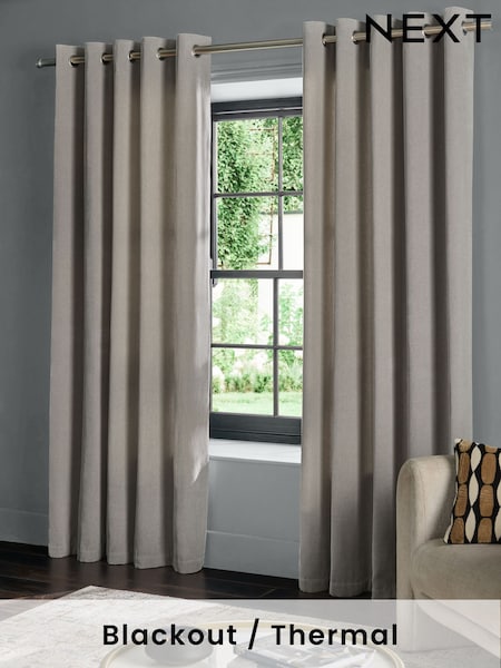 Light Grey Fine Chenille Blackout/Thermal Eyelet Curtains (F30640) | €76 - €164