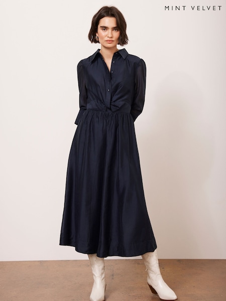 Mint Velvet Blue Twist Detail Midi Dress (F30642) | €165