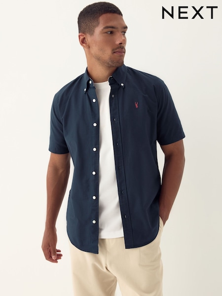 Navy Blue Regular Fit Short Sleeve Oxford Shirt (F30657) | 119 QAR