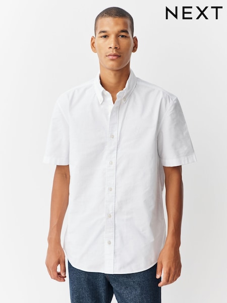 White Regular Fit Short Sleeve Oxford Shirt (F30659) | AED105