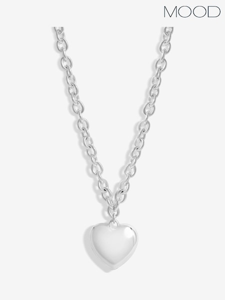 Mood Silver Tone Polished Puffed Heart Double Chain Pendant Necklace (F30694) | € 28