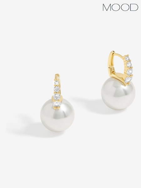Mood Gold Tone Pearl And Crystal Hoop Earrings (F30711) | AED82