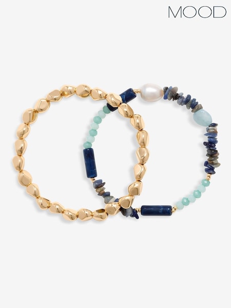 Mood Gold Tone Bead And Molten Disc Layered Bracelets Pack Of 2 (F30721) | €22.50
