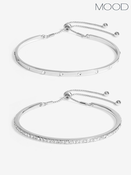 Mood Silver Tone Crystal Bar Toggle Bracelets Pack of 2 (F30726) | €26