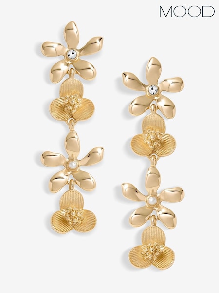 Mood Gold Tone Mixed Flower Linear Drop Earrings (F30731) | €24