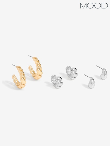 Mood Two Tone Polished Twist Hoop Earrings Pack Of 3 (F30732) | €27