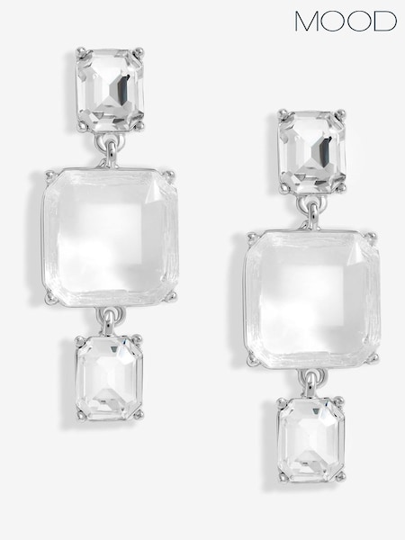 Mood Silver Tone Crystal Facet Three Drop Earrings (F30737) | AED39