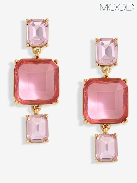 Mood Gold Tone Pink Facet Three Drop Earrings (F30738) | AED99
