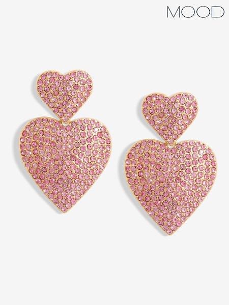 Mood Gold Tone Pink Double Heart Drop Earrings (F30741) | AED99