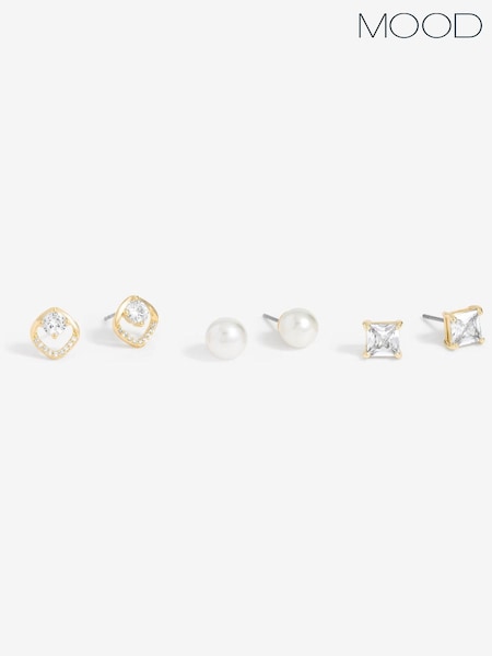 Mood Pearl and Crystal Core Stud Earrings 3 Pack (F30748) | €22