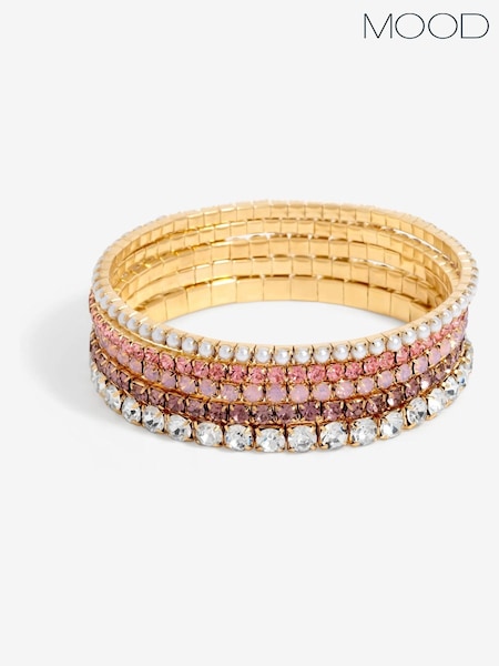Mood Gold Tone Romantic Tonal Mixed Stretch Bracelets Pack Of 5 (F30761) | AED58