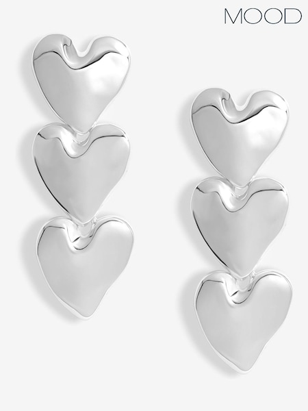 Mood Silver Tone Polished Molten Heart Triple Drop Earrings (F30765) | AED49