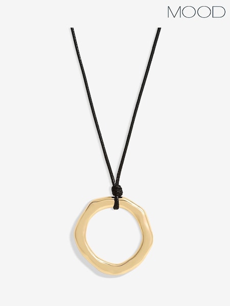 Mood Gold Tone Polished Molten Ring Cord Pendant Necklace (F30769) | €26