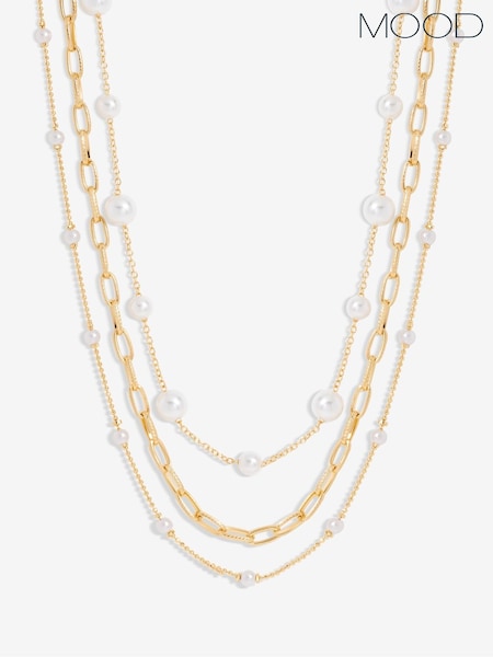 Mood Tone Pearl Chain Multirow Necklace Pack of 3 (F30783) | 28 €
