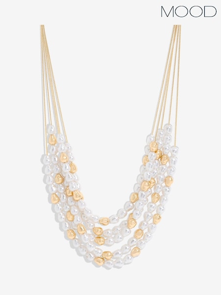 Mood Gold Tone Pearl and Polished Multirow Necklace (F30792) | €28