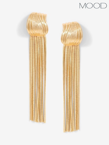 Mood Gold Tone Ridged Snake Chain Statement Drop Earrings (F30793) | AED99