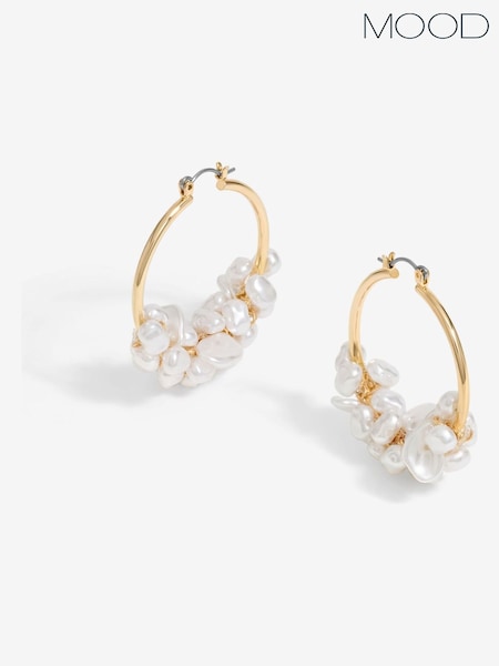 Mood Gold Tone Pearl Cluster Hoop Earrings (F30794) | AED99