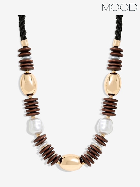 Mood Wood And Pearl Stacker Statement Necklace (F30796) | kr530