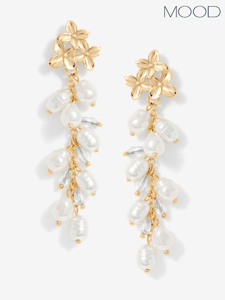 Mood Triple Flower Pearl Cluster Drop Earrings (F30800) | kr360