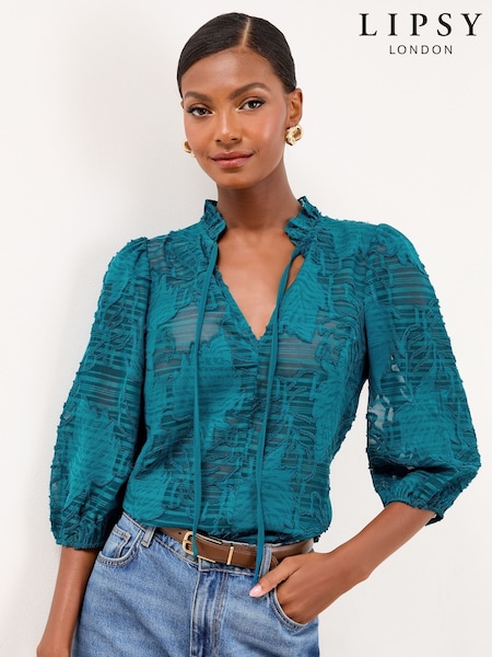 Azul azul-petróleo - Lipsy Burnout 3/4 Sleeve Blouse (F30833) | R$ 335