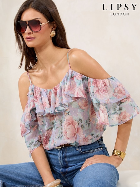 Lipsy Blue Printed Bardot Top (F30861) | €46