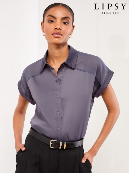 modra - Lipsy Short Sleeve Satin Chiffon Mix Shirt (F30886) | € 47