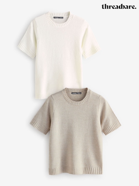 Threadbare Cream Knitted Short Sleeve T-Shirts 2 Pack (F30912) | €40