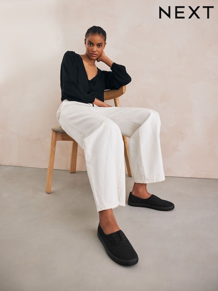 Black Embroidered Forever Comfort® Laceless Canvas Slip-On Trainers (F30960) | €21