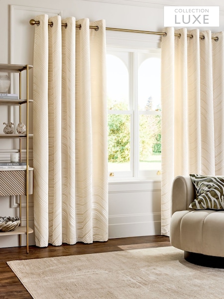 Cream Ivory Collection Luxe Heavyweight Velvet Swirl Eyelet Lined Curtains (F31116) | OMR96 - OMR191