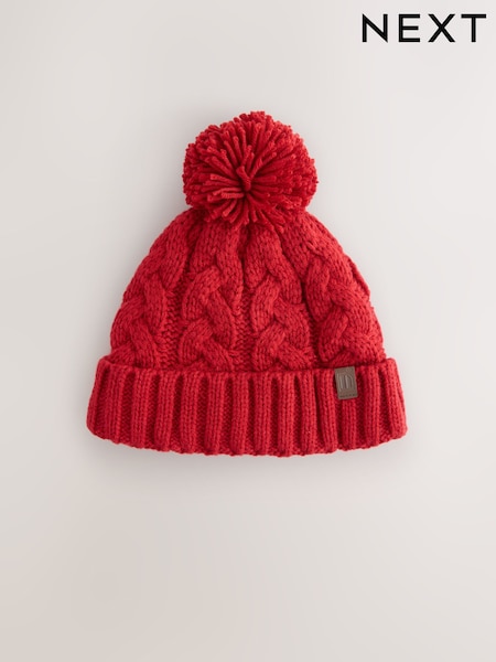 Bright Red Cable Knit Pom Hat (1-16yrs) (F31179) | €9 - €11