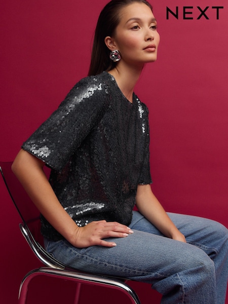 Pewter Sequin T-Shirt (F31261) | €29