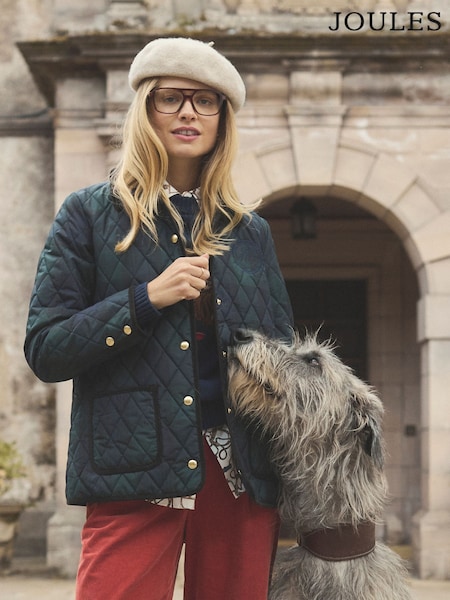 Joules Quinn Blackwatch Showerproof Diamond Quilted Coat (F31375) | R$ 1.175