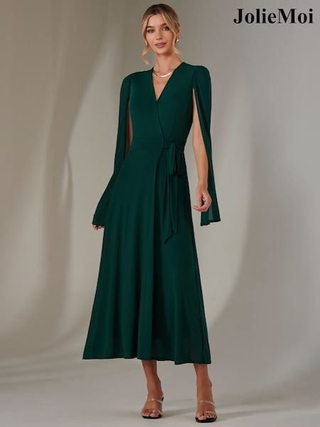 Jolie Moi Green Amira Cape Maxi Dress (F31380) | ₪448