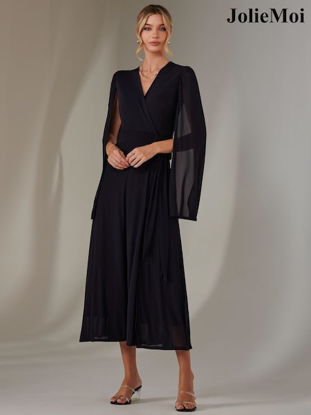 Jolie Moi Navy Amira Cape Maxi Dress (F31386) | AED518