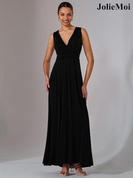 Jolie Moi Black Ella Wrap Bodice Jersey Dress (F31389) | 421 QAR